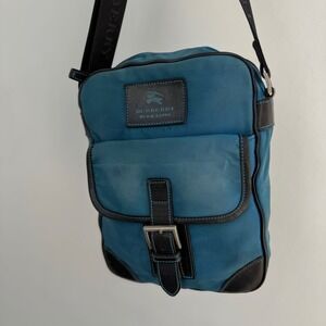 Rare Burberry Black Label Teal Nylon Leather Crossbody Messenger Bag Nova Check
